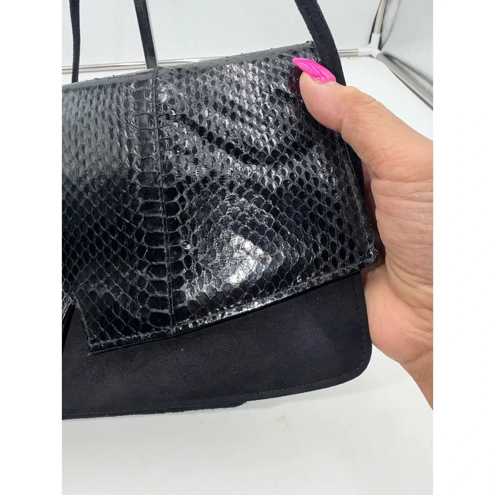 Vintage Saks Fifth Avenue Black Suede Exotic Snakeskin Shoulder Bag